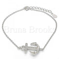 Bruna Brooks Sterling Silver 03.336.0027.07 Fancy Bracelet, Anchor Design, with White Micro Pave, Polished Finish, Rhodium Tone