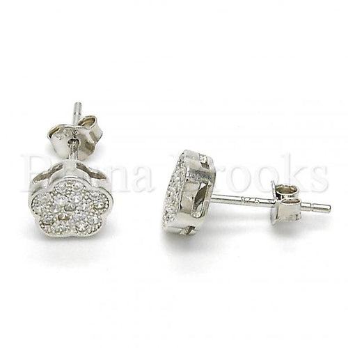 Bruna Brooks Sterling Silver 02.186.0032 Stud Earring, Flower Design, with White Cubic Zirconia, Polished Finish, Rhodium Tone