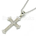 Sterling Silver Fancy Necklace, Cross Design, with Micro Pave, Rhodium Tone