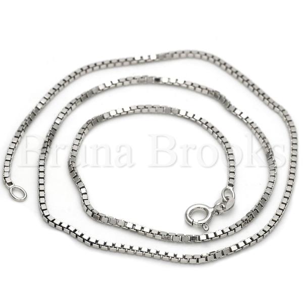 Sterling Silver Basic Necklace, Box Design, Rhodium Tone