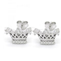 Sterling Silver Stud Earring, Crown Design, with Cubic Zirconia and Crystal, Rhodium Tone