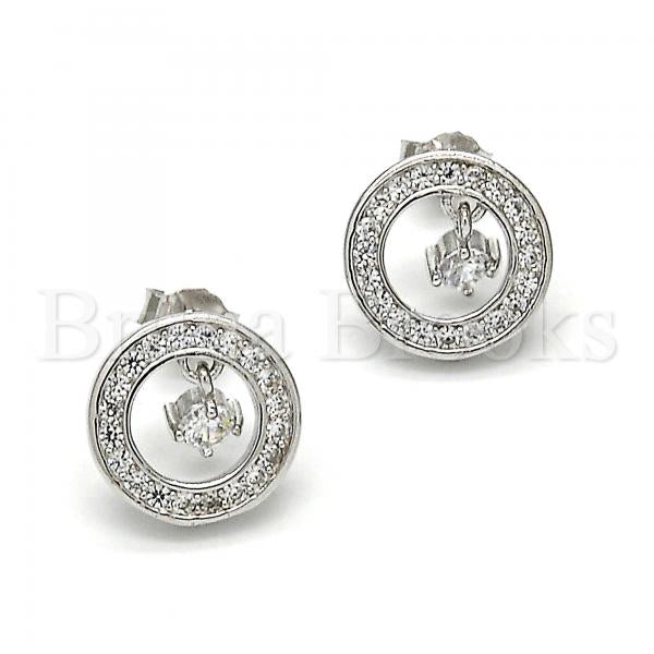 Sterling Silver 02.175.0053 Stud Earring, with White Micro Pave and White Cubic Zirconia, Polished Finish, Rhodium Tone