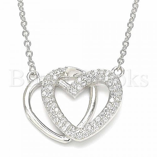 Bruna Brooks Sterling Silver 04.336.0141.16 Fancy Necklace, Heart Design, with White Cubic Zirconia, Polished Finish, Rhodium Tone
