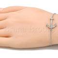 Sterling Silver Fancy Bracelet, Anchor Design, with Micro Pave, Rhodium Tone
