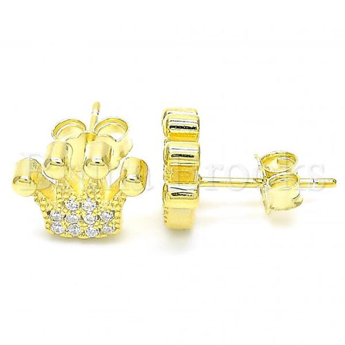 Bruna Brooks Sterling Silver 02.336.0173.2 Stud Earring, Crown Design, with White Cubic Zirconia, Polished Finish, Golden Tone