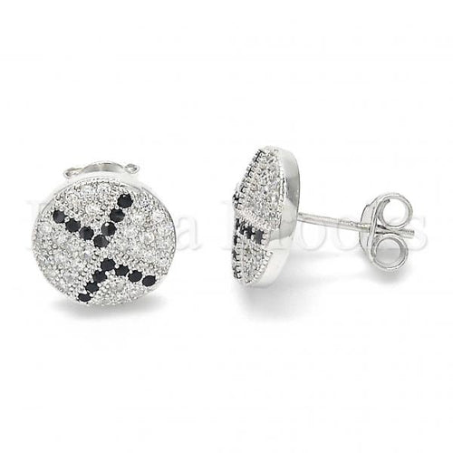 Bruna Brooks Sterling Silver 02.186.0077 Stud Earring, with Black and White Micro Pave, Polished Finish, Rhodium Tone