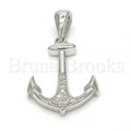 Bruna Brooks Sterling Silver 05.336.0001 Fancy Pendant, Anchor Design, with White Micro Pave, Polished Finish, Rhodium Tone