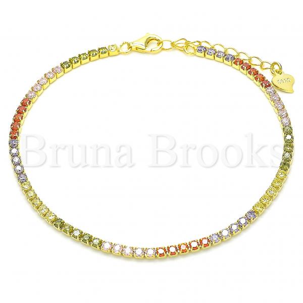 Sterling Silver Tennis Bracelet, with Crystal, Golden Tone