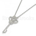 Sterling Silver Fancy Necklace, key Design, with Crystal, Rhodium Tone