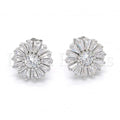 Sterling Silver 02.186.0099 Stud Earring, Flower Design, with White Cubic Zirconia, Polished Finish, Rhodium Tone