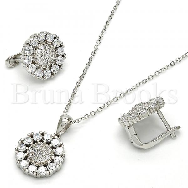 Sterling Silver 10.175.0045 Earring and Pendant Adult Set, with White Cubic Zirconia, Polished Finish, Rhodium Tone