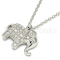 Sterling Silver Fancy Necklace, Elephant Design, with Cubic Zirconia, Rhodium Tone
