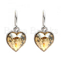 Rhodium Plated Dangle Earring, Heart Design, with Swarovski Crystals, Rhodium Tone