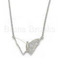 Bruna Brooks Sterling Silver 04.336.0061.16 Fancy Necklace, Butterfly Design, with White Micro Pave, Polished Finish, Rhodium Tone