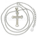 Sterling Silver Fancy Necklace, Cross Design, with Micro Pave, Rhodium Tone