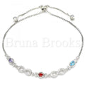 Bruna Brooks Sterling Silver 03.175.0006.11 Fancy Bracelet, Owl and Infinite Design, with Multicolor Cubic Zirconia, Polished Finish, Rhodium Tone