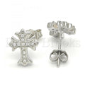 Sterling Silver Stud Earring, Cross Design, with Micro Pave, Rhodium Tone