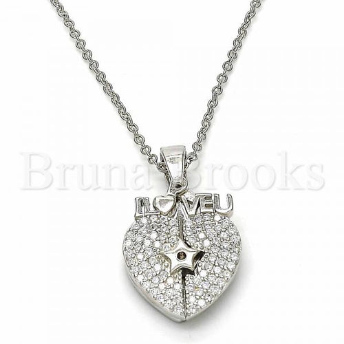 Bruna Brooks Sterling Silver 04.336.0138.16 Fancy Necklace, Heart and Star Design, with White Cubic Zirconia, Polished Finish, Rhodium Tone