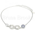 Bruna Brooks Sterling Silver 03.336.0069.07 Fancy Bracelet, Infinite Design, with Sapphire Blue Micro Pave and White Crystal, Polished Finish, Rhodium Tone