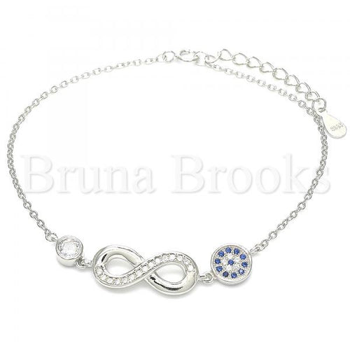 Bruna Brooks Sterling Silver 03.336.0069.07 Fancy Bracelet, Infinite Design, with Sapphire Blue Micro Pave and White Crystal, Polished Finish, Rhodium Tone