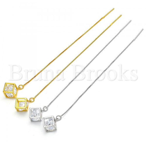 Sterling Silver Threader Earring, with Cubic Zirconia, Golden Tone