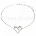 Bruna Brooks Sterling Silver 03.336.0085.08 Fancy Bracelet, Heart Design, with White Crystal, Polished Finish, Rhodium Tone