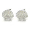 Sterling Silver 02.336.0087 Stud Earring, Shell Design, with White Crystal, Polished Finish, Rhodium Tone