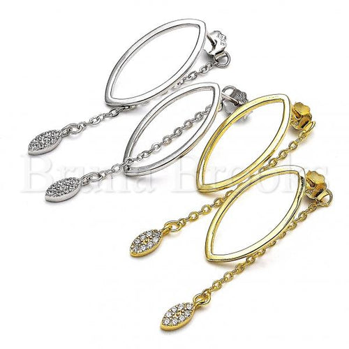 Sterling Silver Long Earring, with Micro Pave, Golden Tone