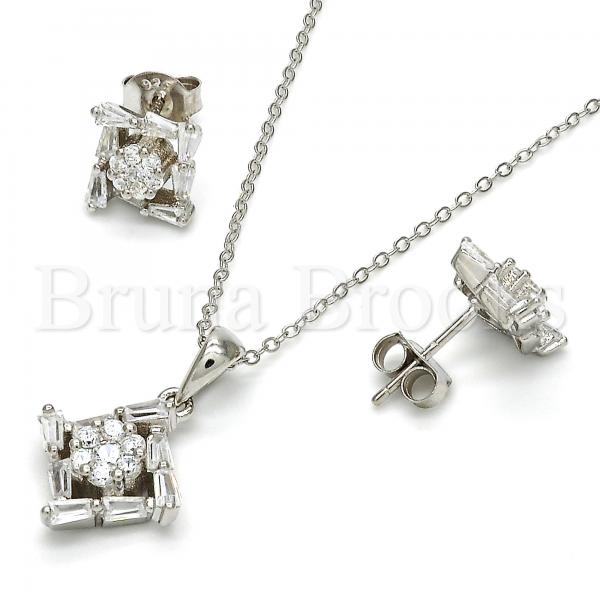 Sterling Silver 10.286.0022 Earring and Pendant Adult Set, with White Cubic Zirconia, Polished Finish, Rhodium Tone