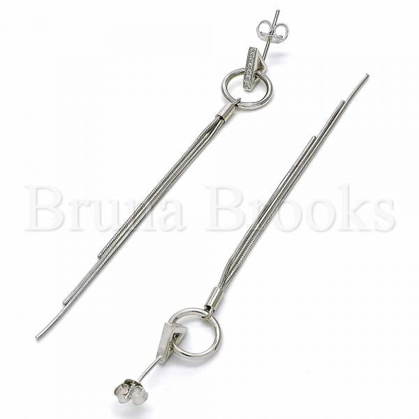 Sterling Silver 02.285.0103 Long Earring, with White Micro Pave, Polished Finish, Rhodium Tone