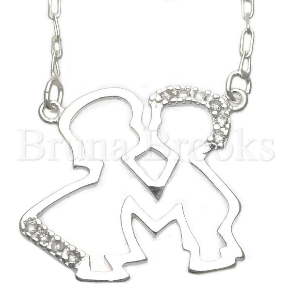 Bruna Brooks Sterling Silver 04.203.0007.18 Basic Necklace, Little Boy and Little Girl Design, with White Cubic Zirconia, Silver Tone