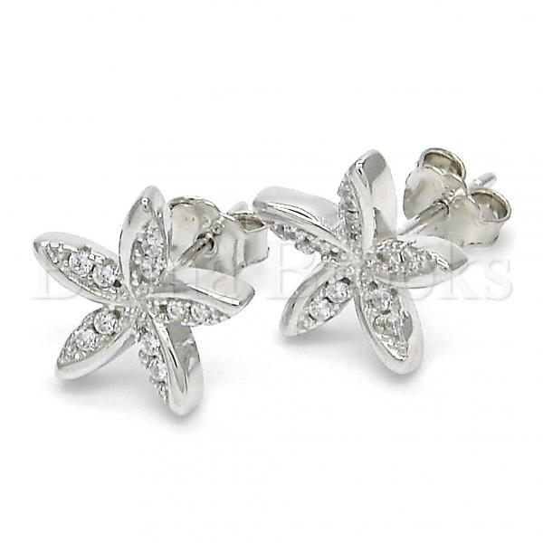Sterling Silver 02.336.0059 Stud Earring, Flower Design, with White Crystal, Polished Finish, Rhodium Tone