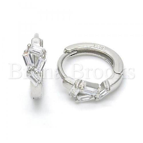 Bruna Brooks Sterling Silver 02.175.0137.15 Huggie Hoop, with White Cubic Zirconia, Polished Finish, Rhodium Tone