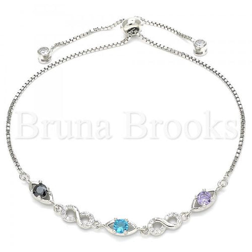 Bruna Brooks Sterling Silver 03.175.0002.11 Fancy Bracelet, Infinite Design, with Multicolor Cubic Zirconia, Polished Finish, Rhodium Tone