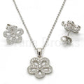 Sterling Silver 10.174.0037 Necklace and Earring, Flower Design, with White Micro Pave and White Cubic Zirconia, Polished Finish, Rhodium Tone