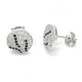 Bruna Brooks Sterling Silver 02.186.0075 Stud Earring, with Black and White Micro Pave, Polished Finish, Rhodium Tone