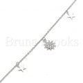 Sterling Silver 03.336.0055.10 Charm Anklet , Star Design, with White Cubic Zirconia, Polished Finish, Rhodium Tone