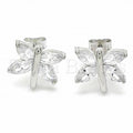 Sterling Silver 02.290.0029 Stud Earring, Butterfly Design, with White Cubic Zirconia, Polished Finish, Rhodium Tone