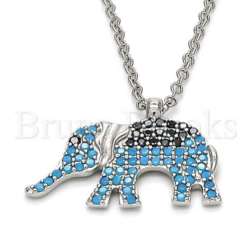Bruna Brooks Sterling Silver 04.336.0067.16 Fancy Necklace, Elephant Design, with Black and Turquoise Micro Pave, Polished Finish, Rhodium Tone