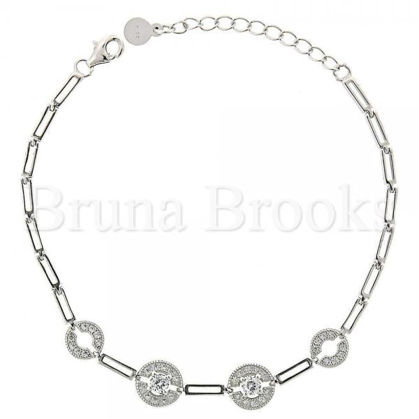 Bruna Brooks Sterling Silver 03.183.0012 Fancy Bracelet, with White Micro Pave, Polished Finish, Rhodium Tone