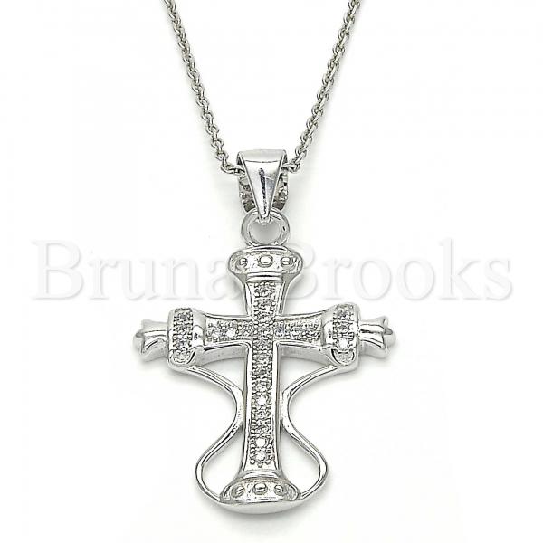 Sterling Silver 05.336.0004 Fancy Pendant, Cross Design, with White Micro Pave, Polished Finish, Rhodium Tone