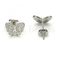 Sterling Silver 02.285.0034 Stud Earring, Butterfly Design, with White Cubic Zirconia and White Micro Pave, Polished Finish, Rhodium Tone
