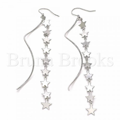 Bruna Brooks Sterling Silver 02.367.0009 Long Earring, Star Design, Polished Finish, Rhodium Tone