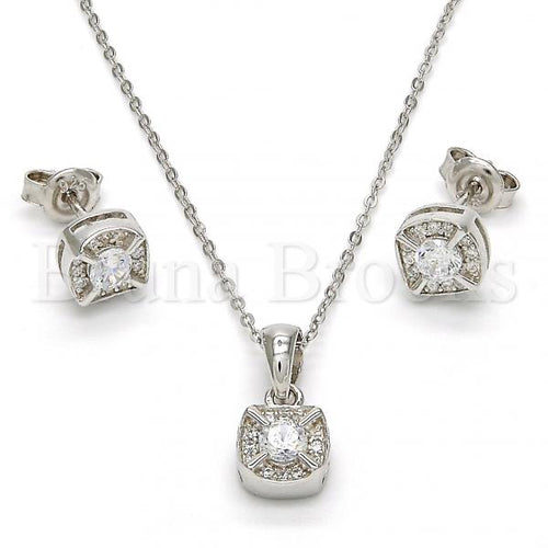 Bruna Brooks Sterling Silver 10.275.0005 Earring and Pendant Adult Set, with White Cubic Zirconia and White Micro Pave, Polished Finish, Rhodium Tone