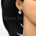 Rhodium Plated Dangle Earring, Heart Design, with Swarovski Crystals and Cubic Zirconia, Rhodium Tone