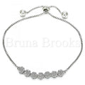 Bruna Brooks Sterling Silver 03.286.0012.11 Fancy Bracelet, Flower Design, with White Cubic Zirconia, Polished Finish, Rhodium Tone