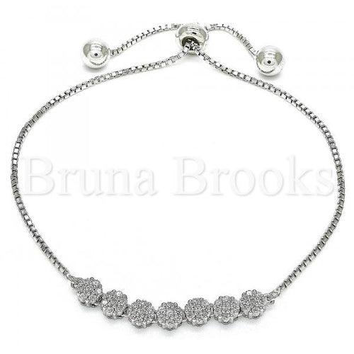 Bruna Brooks Sterling Silver 03.286.0012.11 Fancy Bracelet, Flower Design, with White Cubic Zirconia, Polished Finish, Rhodium Tone