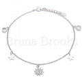 Bruna Brooks Sterling Silver 03.336.0055.10 Charm Anklet , Star Design, with White Cubic Zirconia, Polished Finish, Rhodium Tone