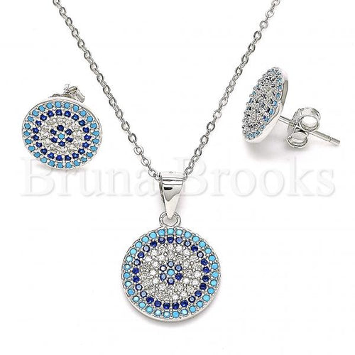 Bruna Brooks Sterling Silver 10.286.0030 Earring and Pendant Adult Set, with Multicolor Micro Pave, Polished Finish, Rhodium Tone