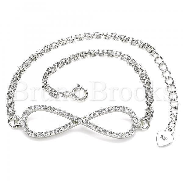 Sterling Silver 03.286.0033.07 Fancy Bracelet, Infinite Design, with White Cubic Zirconia, Polished Finish, Rhodium Tone
